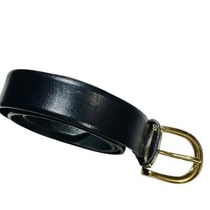 Classic Black Italian J.Crew Leather Belt with Gold Buckle Sz S